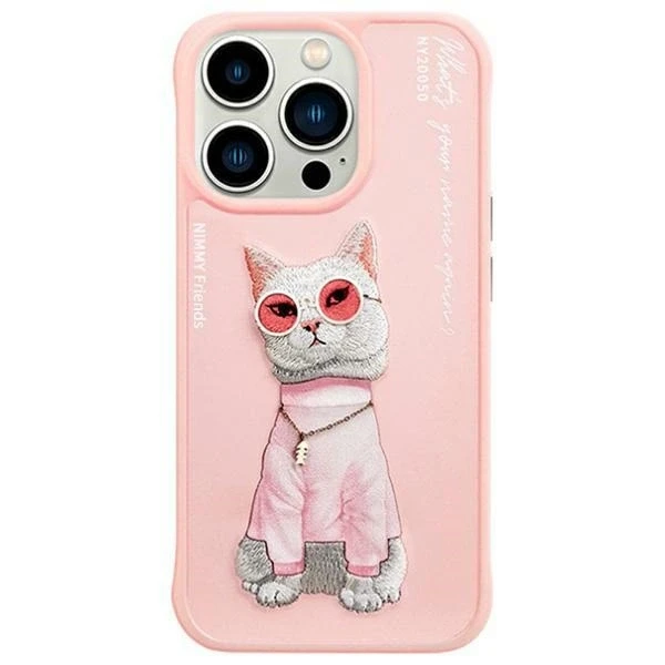 Nimmy Apple iPhone 15 Pro 6.1" dėklas telefonui rožinės spalvos Glasses Cool Cat