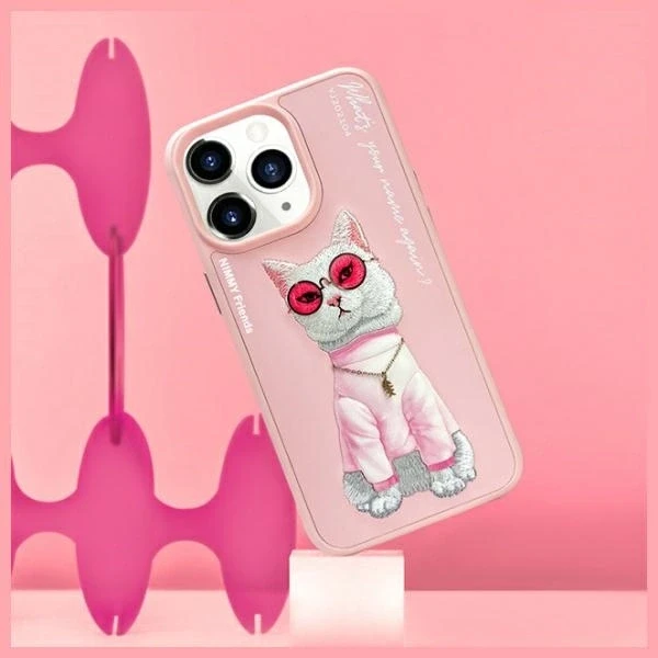 Nimmy Apple iPhone 15 Pro 6.1" dėklas telefonui rožinės spalvos Glasses Cool Cat