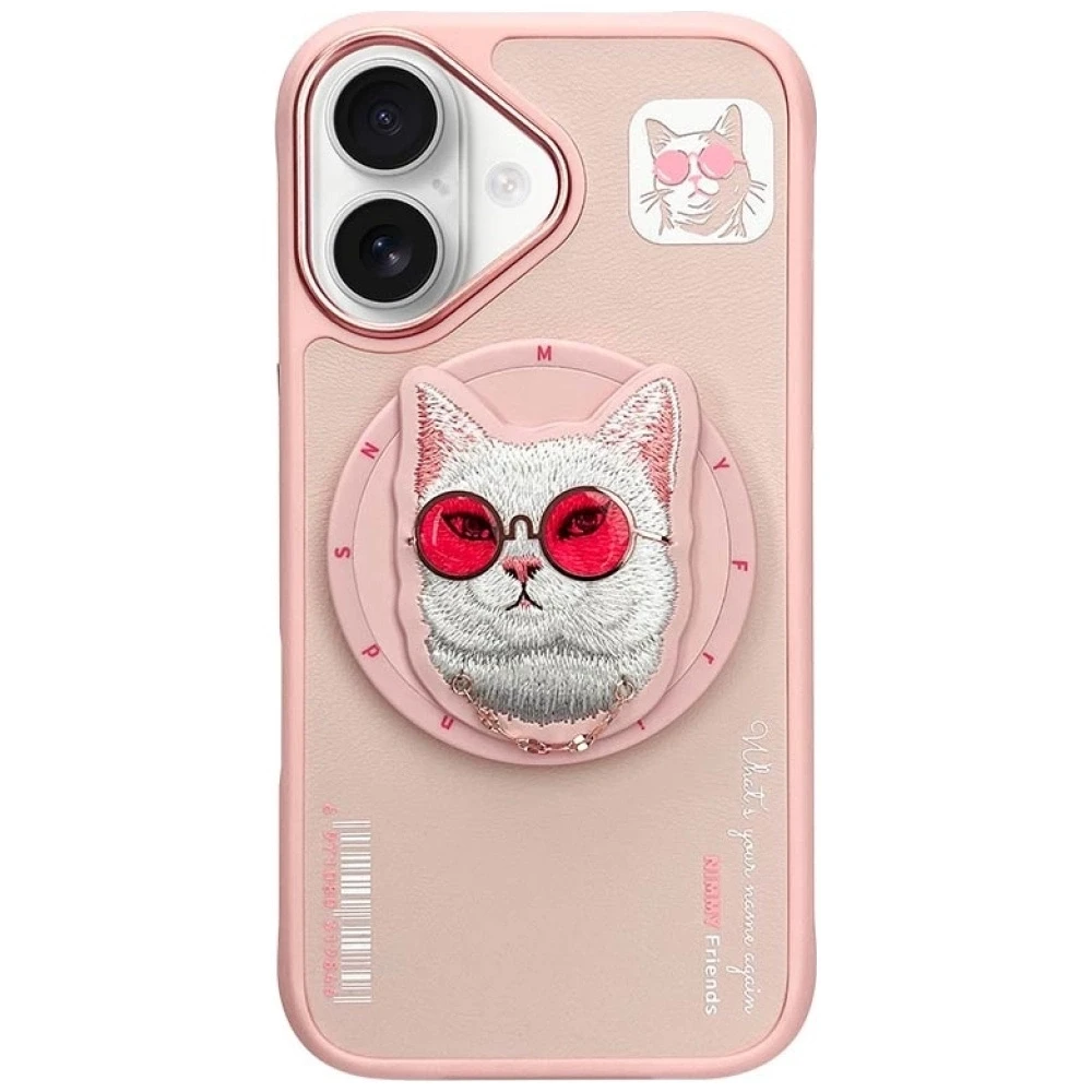 Dėklas Nimmy Glasses Cool Cat MagSafe Apple iPhone 16 rožinės spalvos