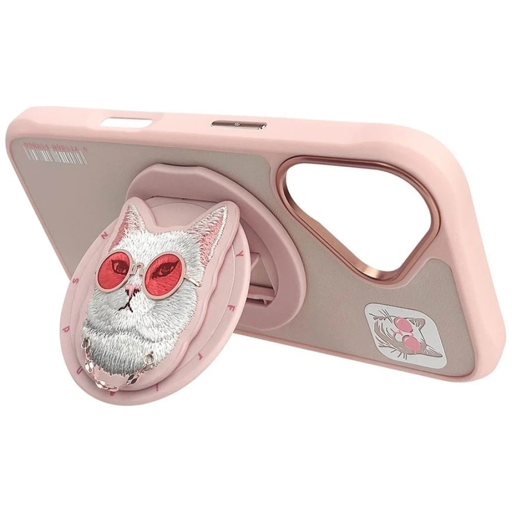 Dėklas Nimmy Glasses Cool Cat MagSafe Apple iPhone 16 rožinės spalvos