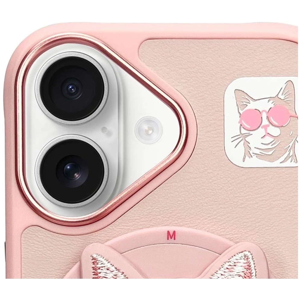 Dėklas Nimmy Glasses Cool Cat MagSafe Apple iPhone 16 rožinės spalvos