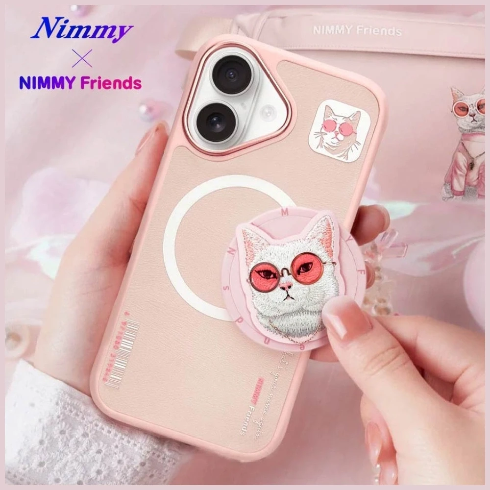 Dėklas Nimmy Glasses Cool Cat MagSafe Apple iPhone 16 rožinės spalvos