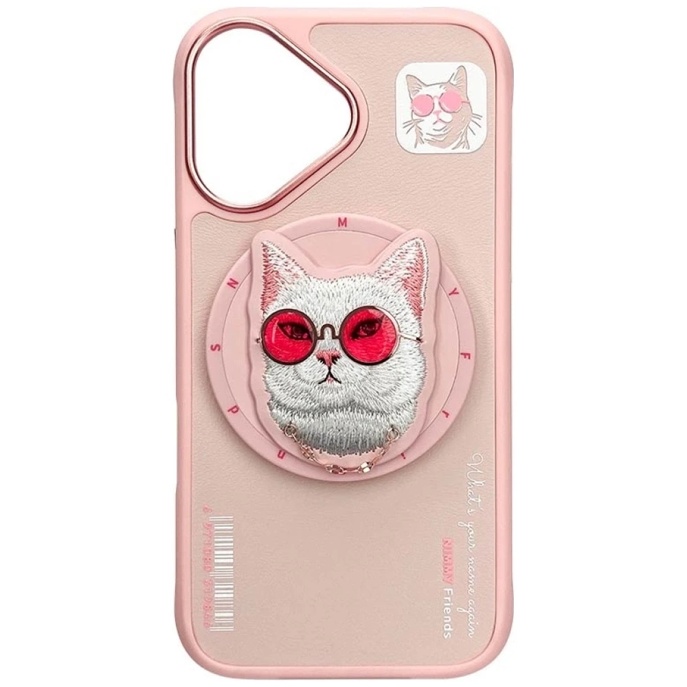 Dėklas Nimmy Glasses Cool Cat MagSafe Apple iPhone 16 rožinės spalvos