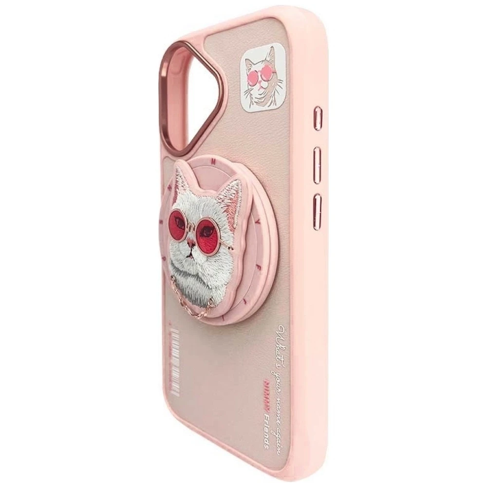 Dėklas Nimmy Glasses Cool Cat MagSafe Apple iPhone 16 rožinės spalvos