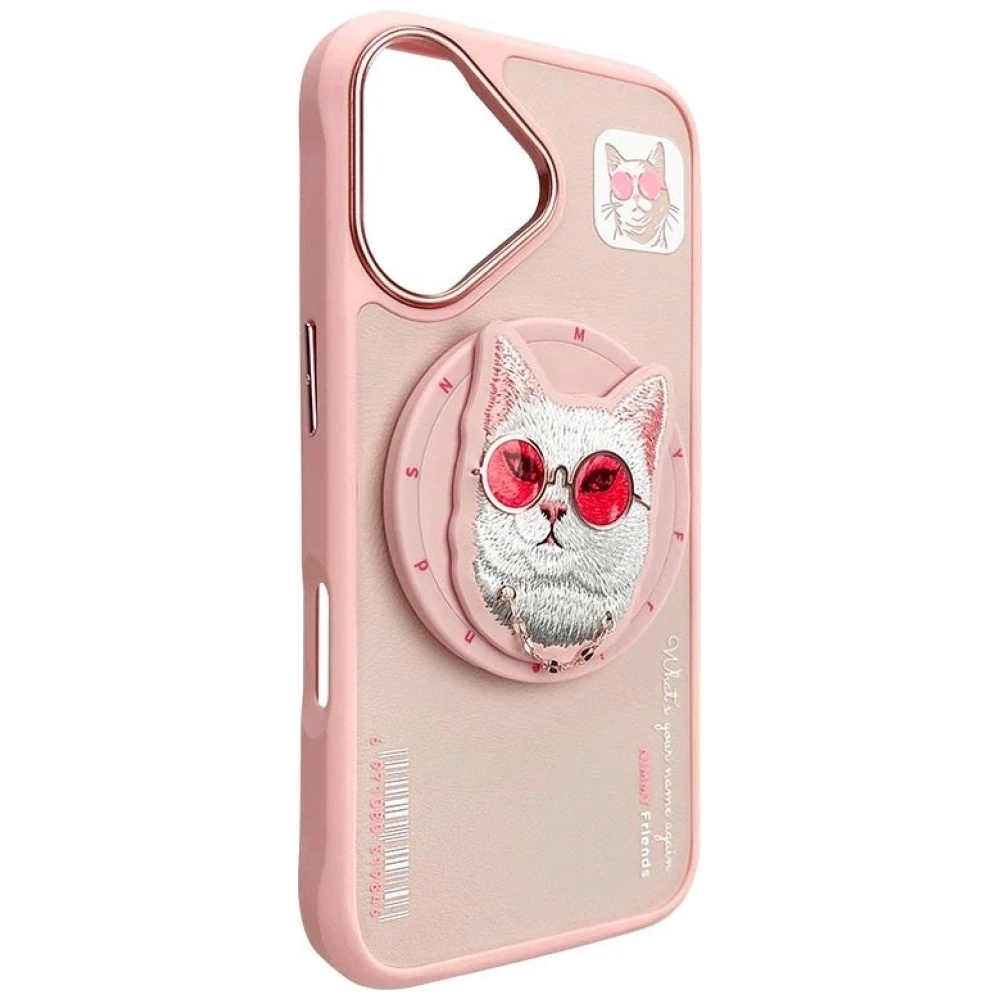 Dėklas Nimmy Glasses Cool Cat MagSafe Apple iPhone 16 rožinės spalvos