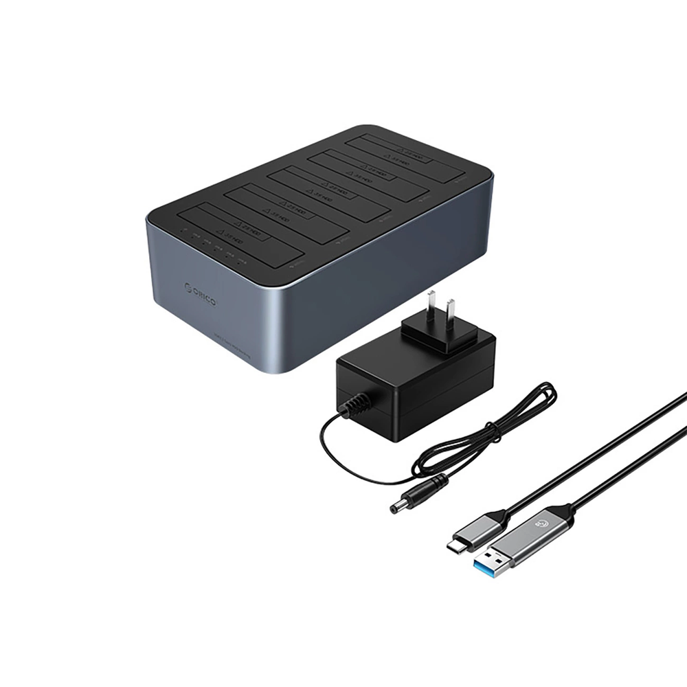 „Orico 6656C3-C“ 5 lizdų prijungimo stotelė su neprisijungusio klonavimo funkcija, 2,5 colio / 3,5 colio SATA HDD / SSD, pilka