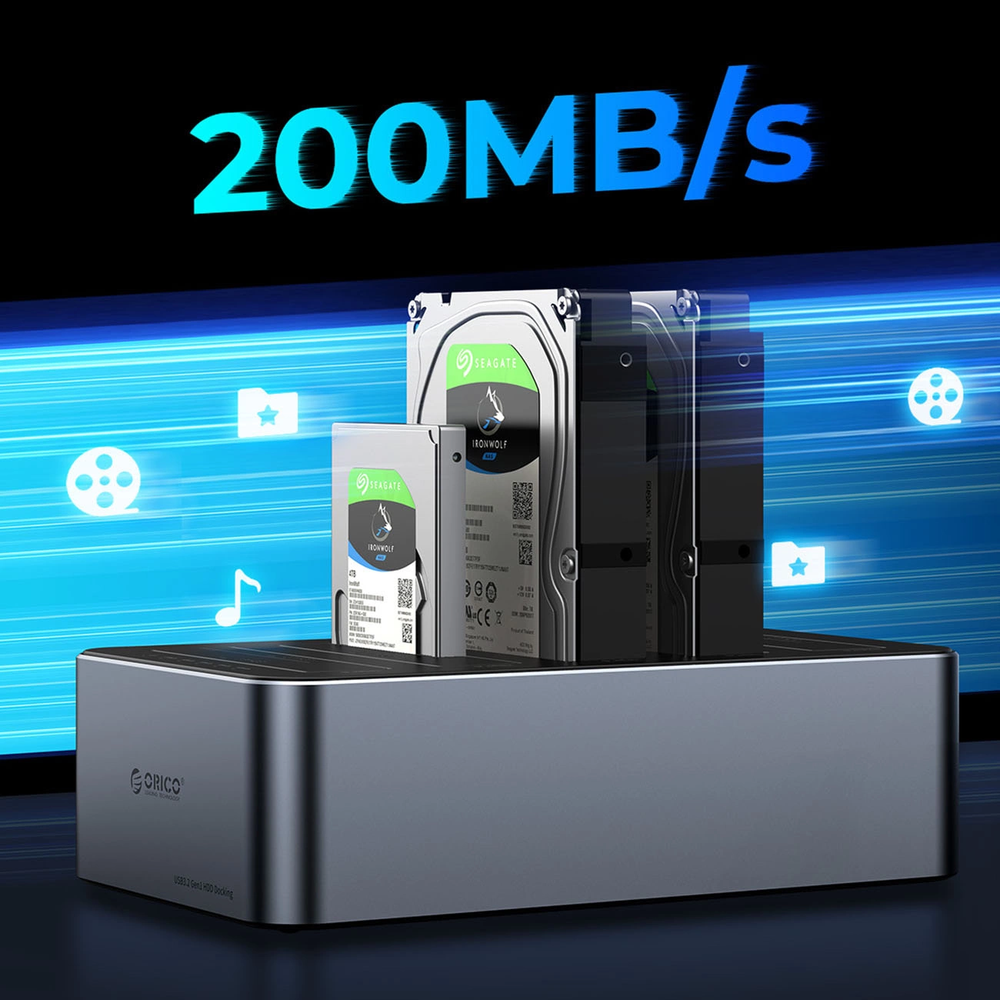 „Orico 6656C3-C“ 5 lizdų prijungimo stotelė su neprisijungusio klonavimo funkcija, 2,5 colio / 3,5 colio SATA HDD / SSD, pilka