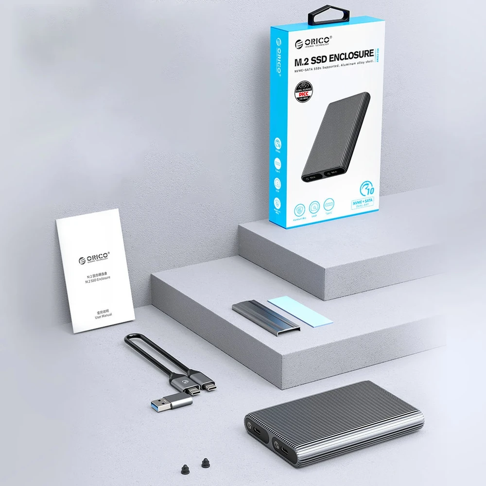 Disko dėžutė Orico AM2C3-2N 2x M.2 SATA+NVME USB-C 3.2 10Gb/s – pilkos spalvos
