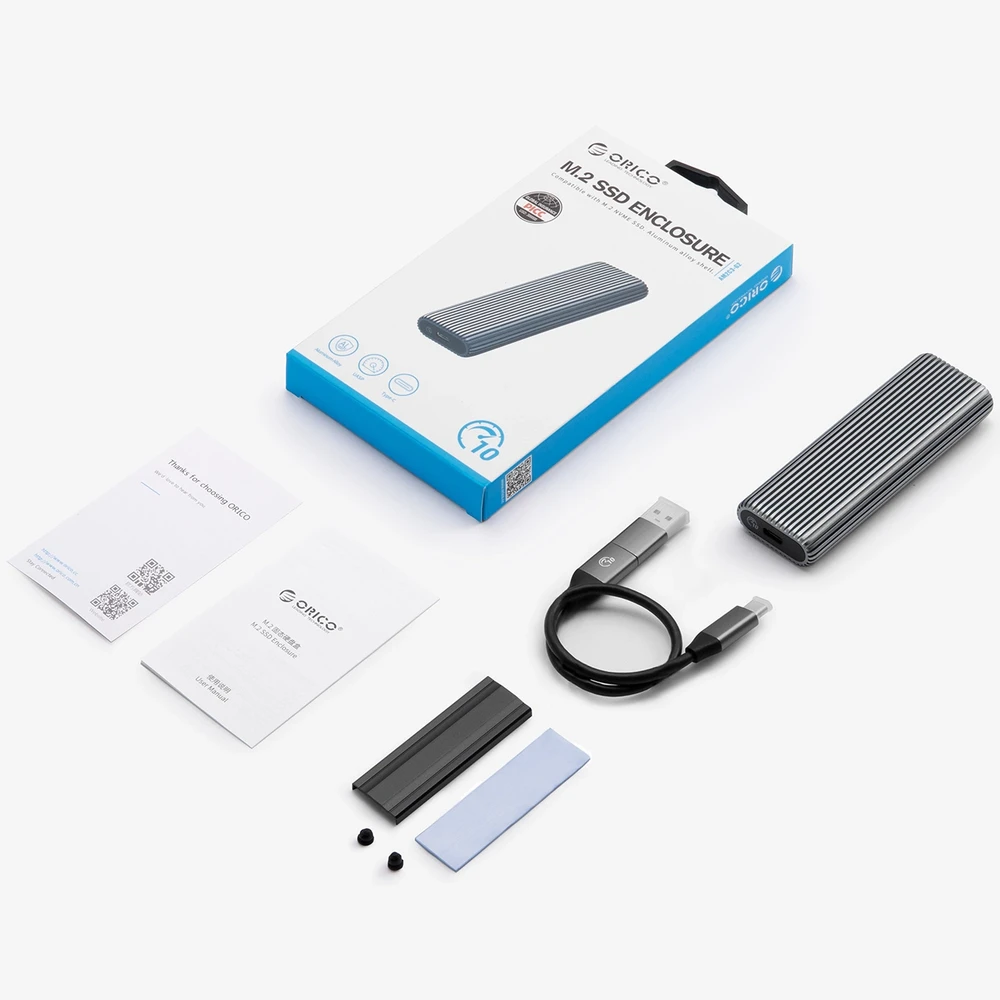 „Orico AM2C3-G2 M.2 NVME USB-C 3.2“ diskas – pilkas