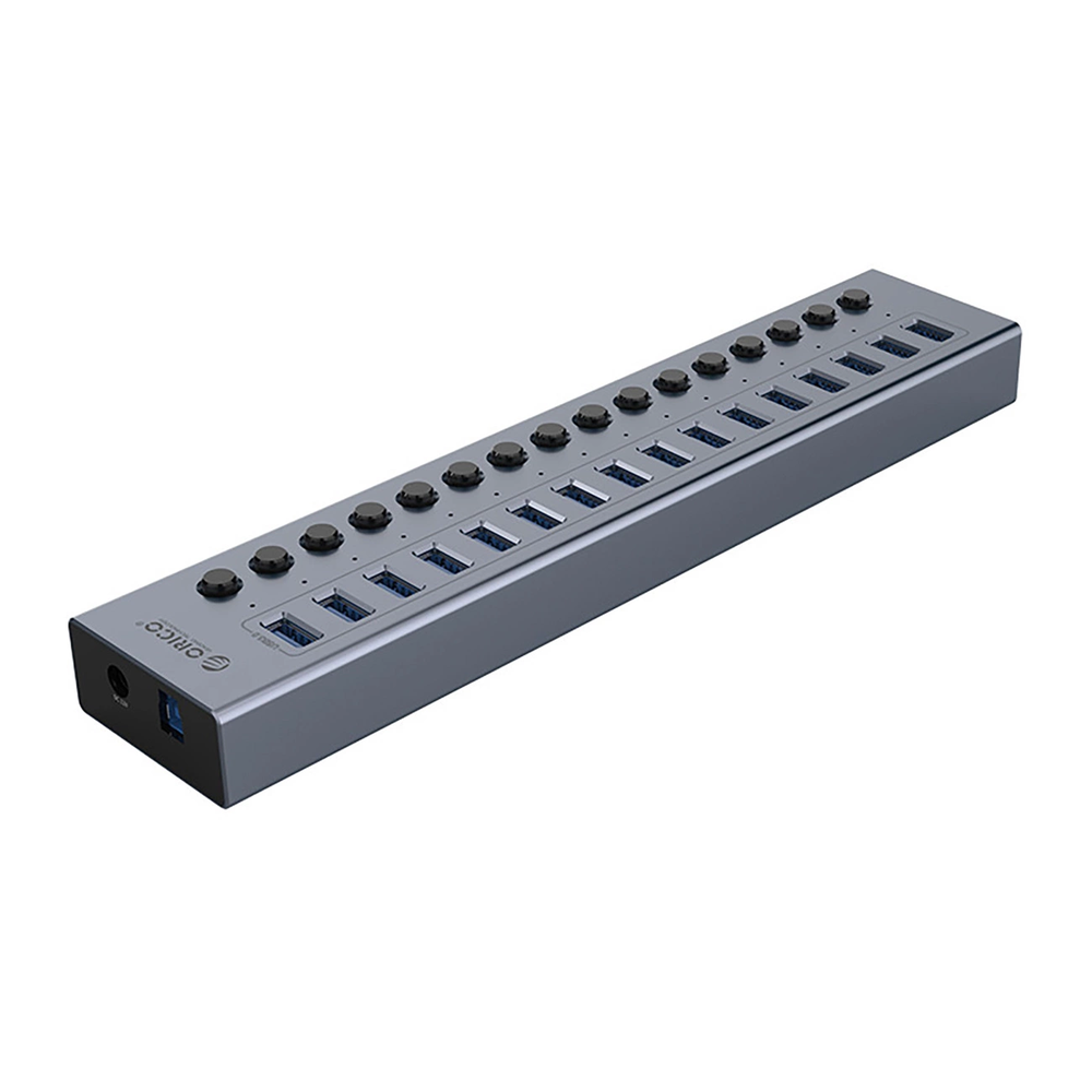 „Orico BT2U3-16AB“ šakotuvas, 16x USB-A 3.0, su jungikliais – pilkos spalvos