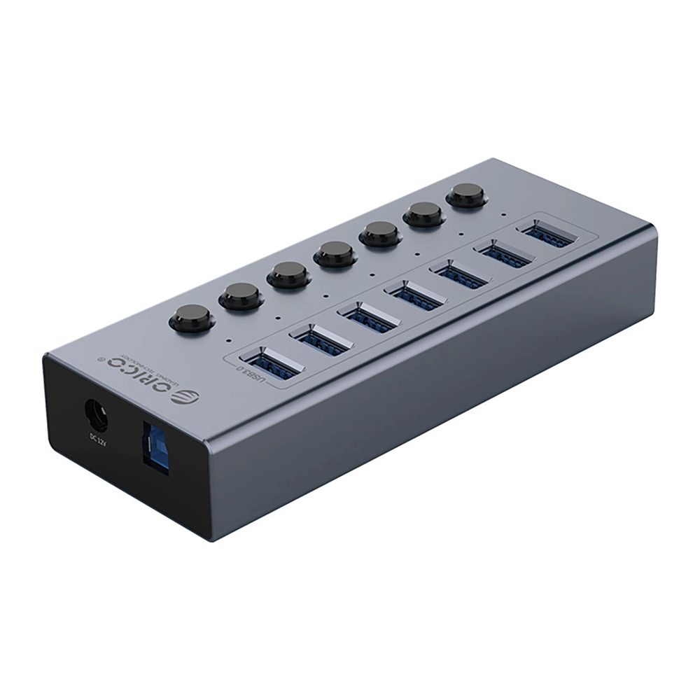 Orico BT2U3-7AB Hub 7x USB-A 3.0 su jungikliais – pilkos spalvos