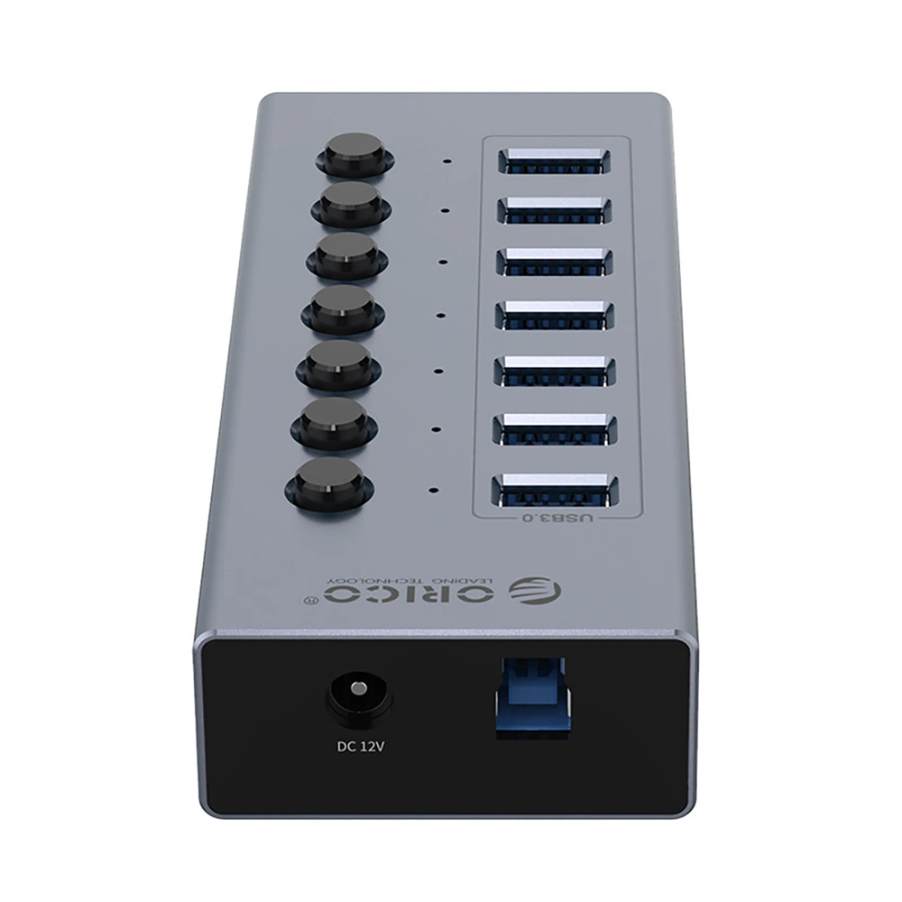 Orico BT2U3-7AB Hub 7x USB-A 3.0 su jungikliais – pilkos spalvos