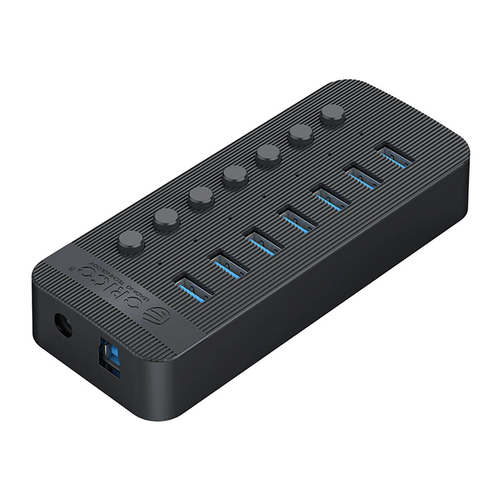 „Orico CT2U3-7AB“ 7x USB-A 3.0 šakotuvas su jungikliais – juodos spalvos