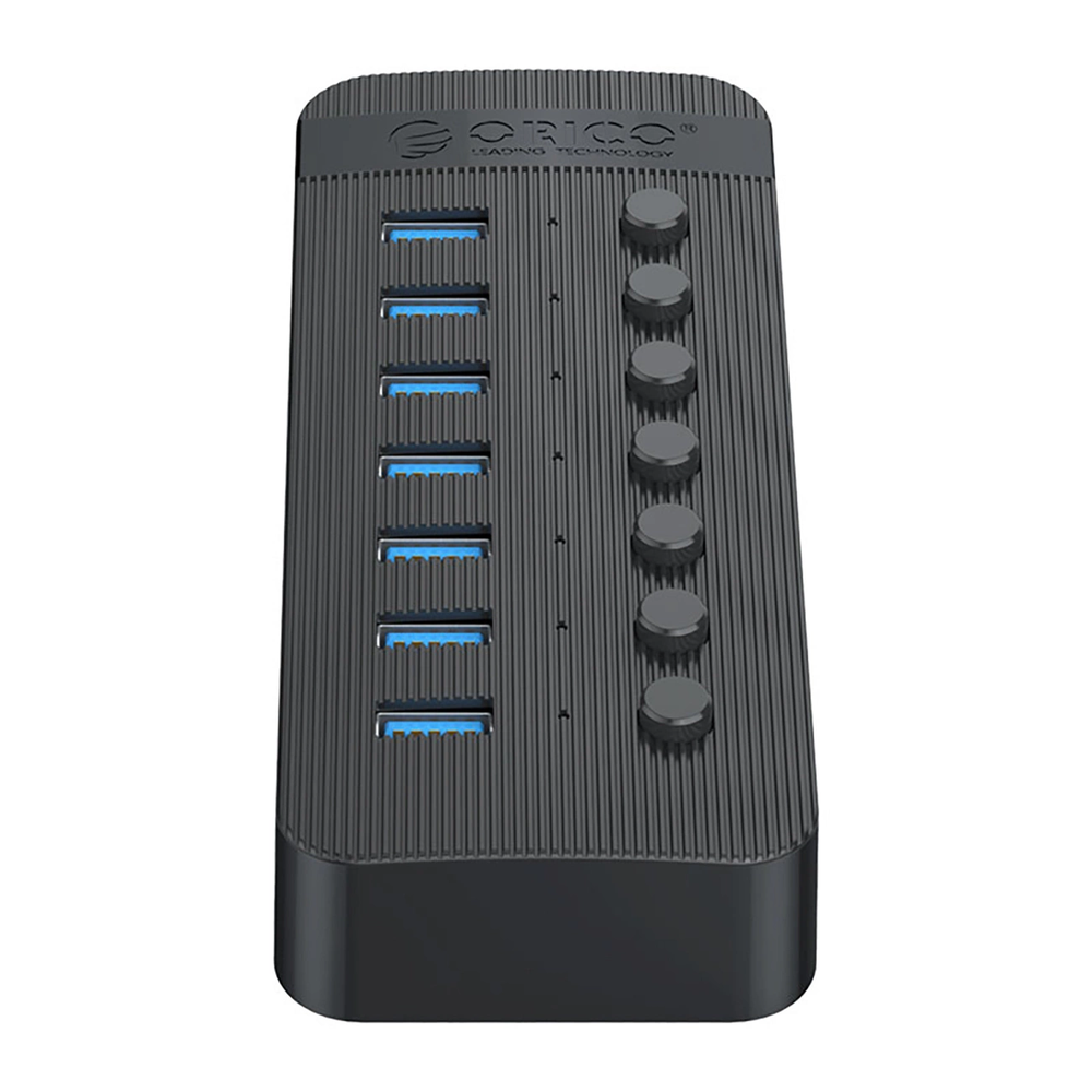 „Orico CT2U3-7AB“ 7x USB-A 3.0 šakotuvas su jungikliais – juodos spalvos
