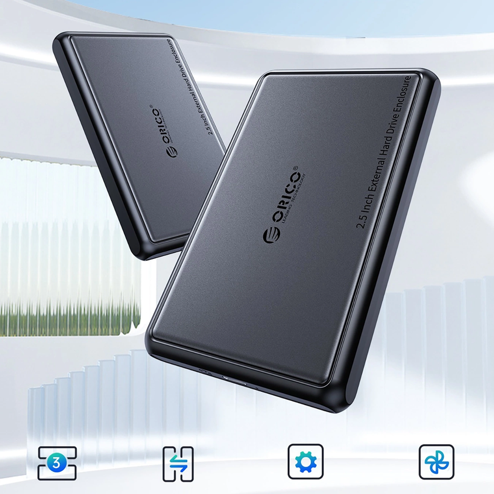 Kietasis diskas Orico DDL25-C3 2.5" HDD/SSD USB-C 5Gb/s išorinis diskas – juodos spalvos