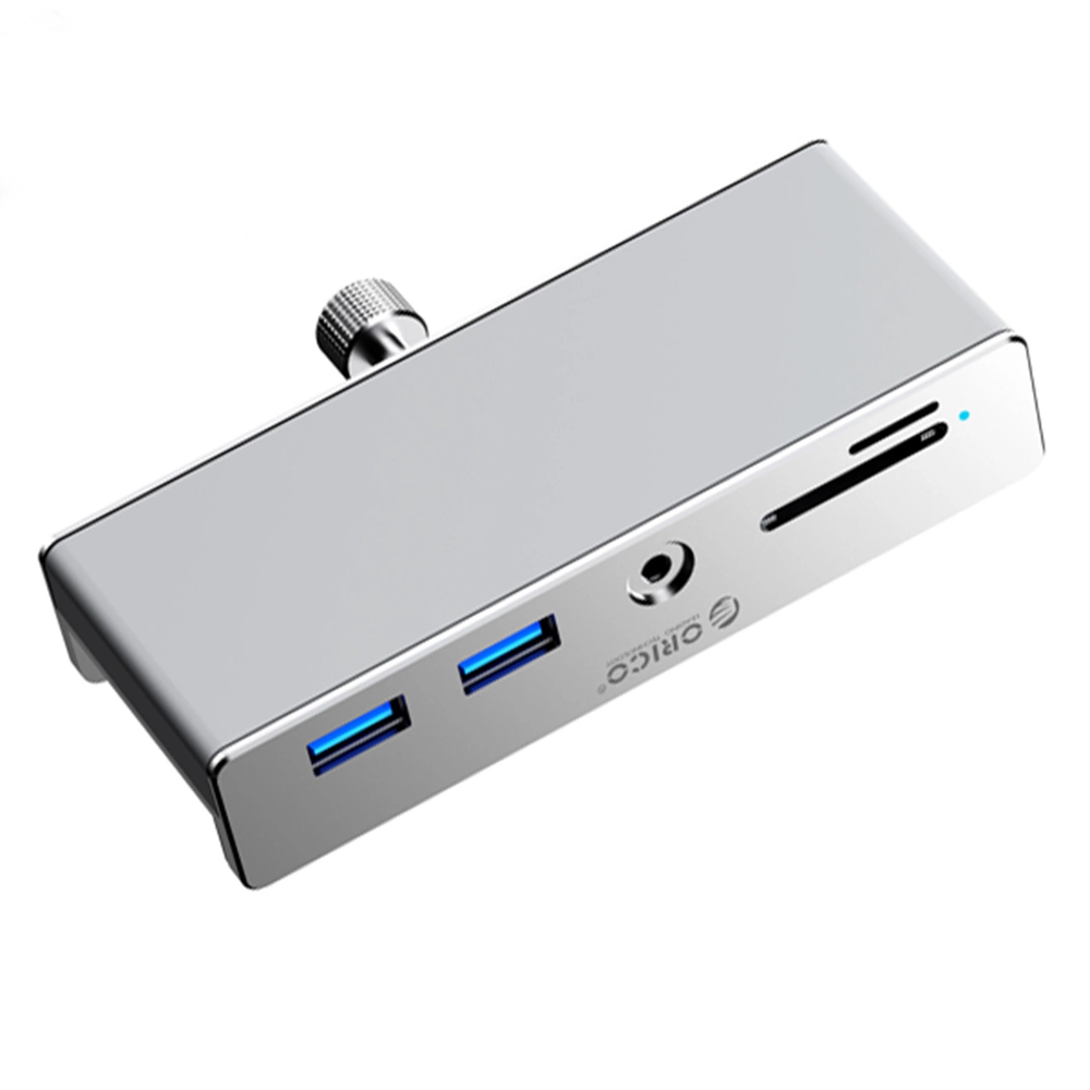 „Orico MH5PMM“ spaustuku montuojamas šakotuvas USB-C / 2x USB-A 3.0, + SD&TF + 3,5 mm garso jungtis – juodos spalvos
