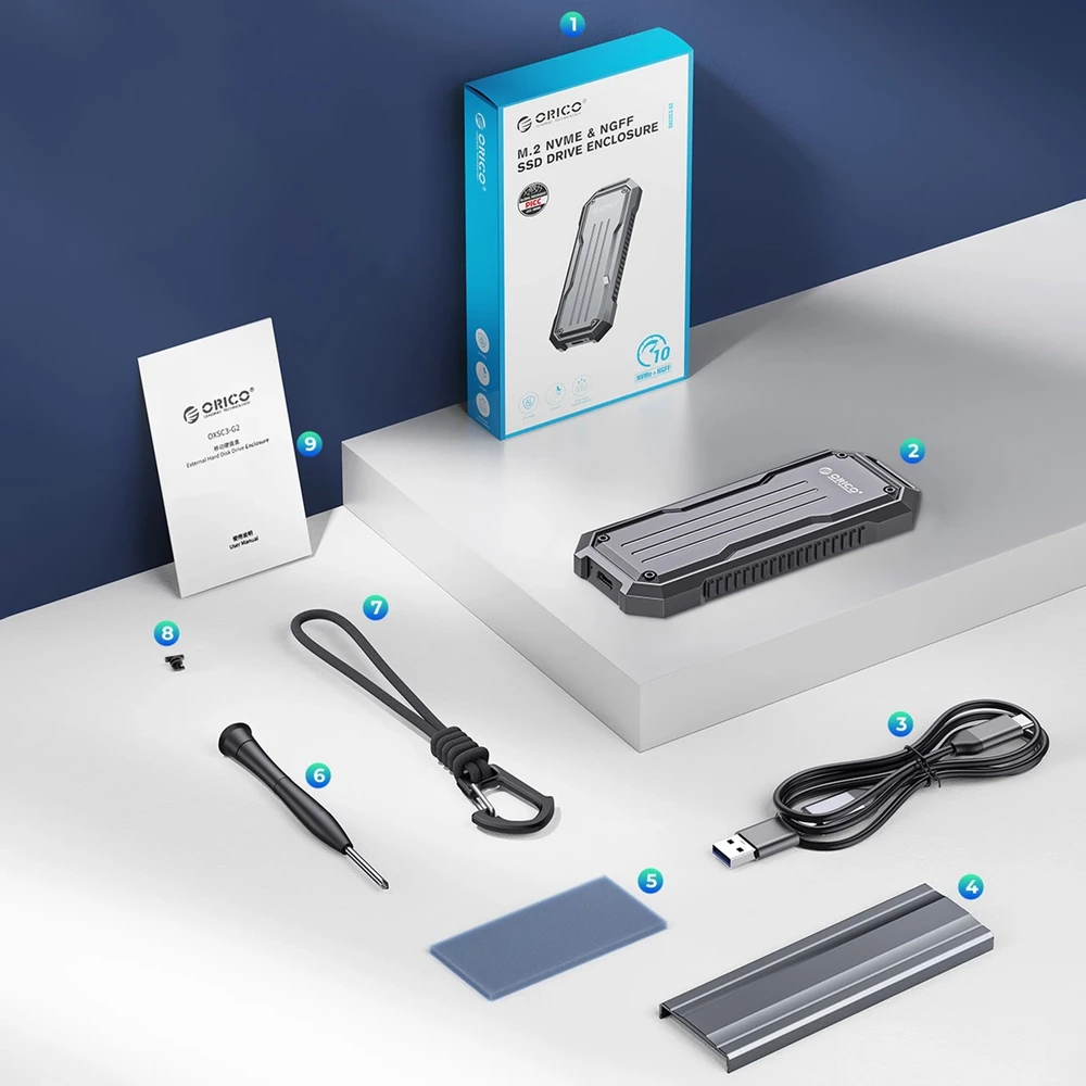 Disko dėžutė Orico OXS2C3-G2 M.2 NVMe/SATA SSD USB-C 3.2 – pilkos spalvos