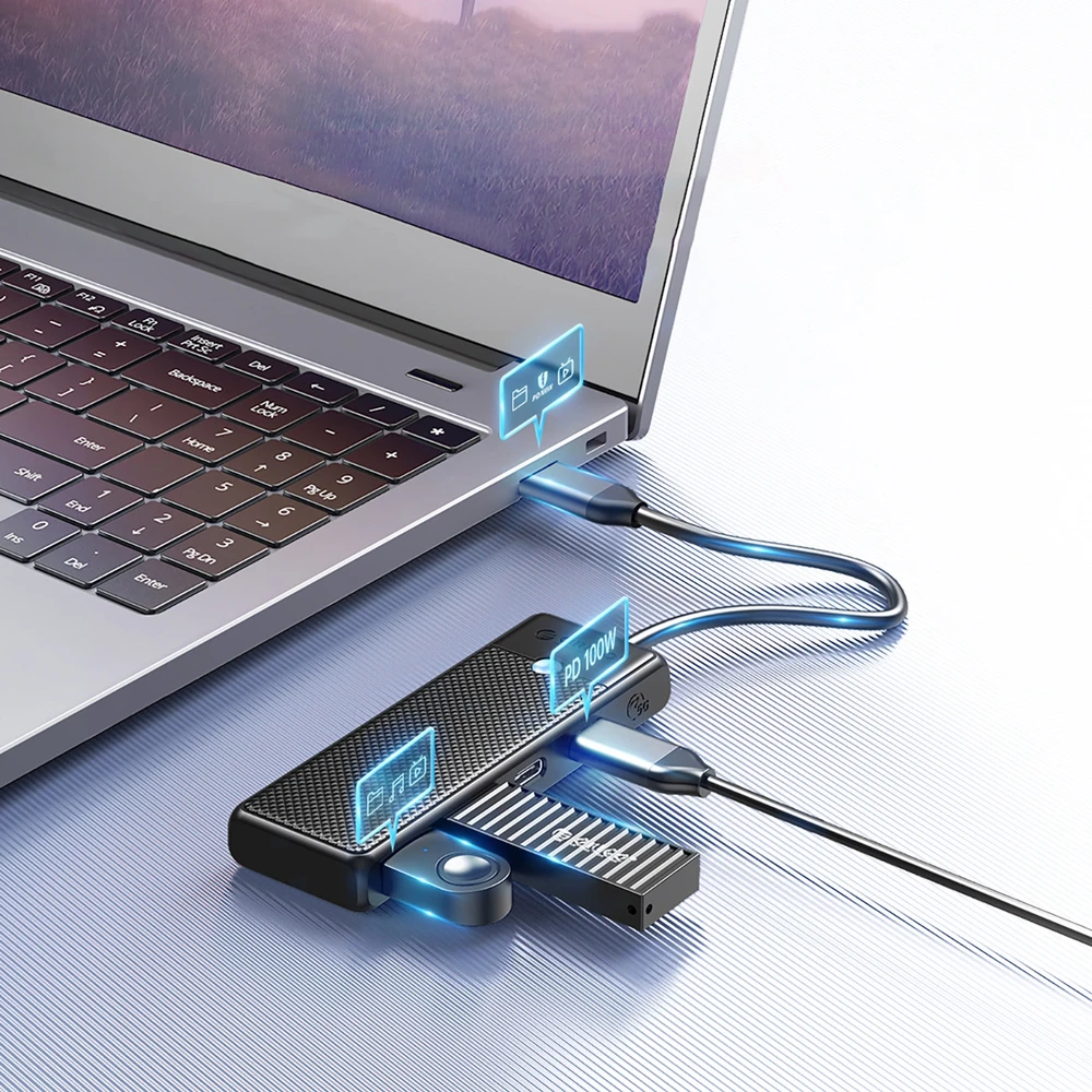 Orico PAPW4A-C3 USB-A šakotuvo prijungimo stotelė 4x USB-A 3.0 – juodos spalvos