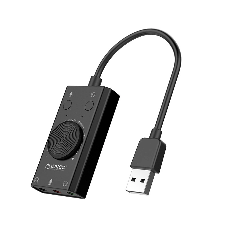 „Orico SC2“ išorinė daugiafunkcinė garso plokštė su USB-A jungtimi – juodos spalvos