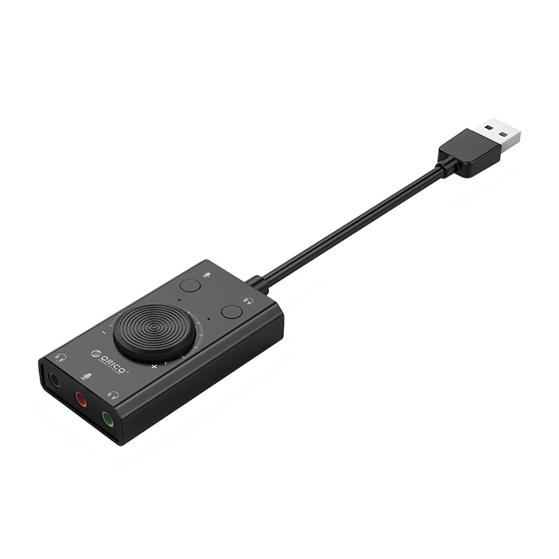 „Orico SC2“ išorinė daugiafunkcinė garso plokštė su USB-A jungtimi – juodos spalvos