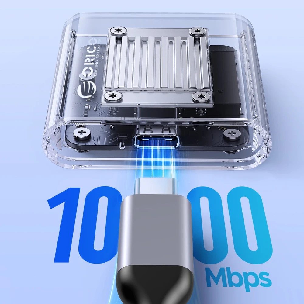 Disko dėžutė Orico TC20-M2 M.2 NVME USB-C 3.2 – skaidri