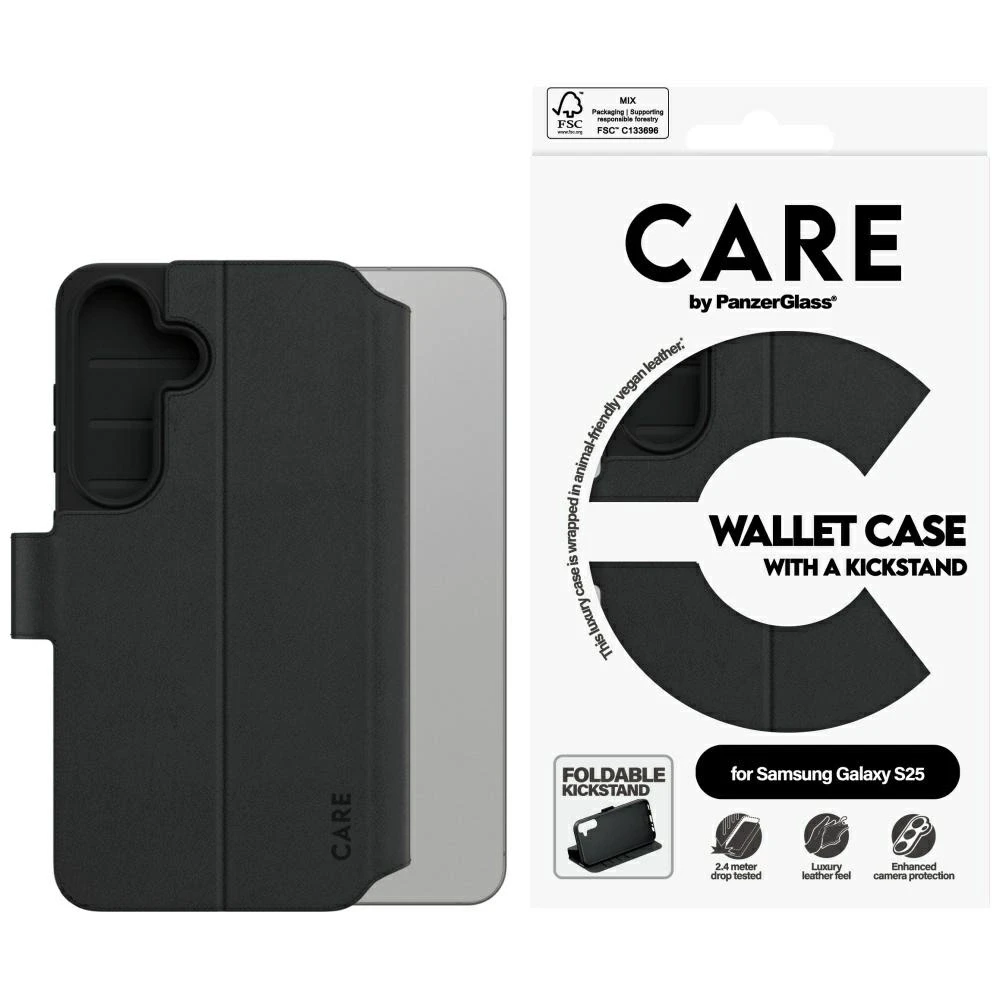 Panzer Glass CARE by PanzerGlass Feature Wallet Kickstand Samsung Galaxy S25 dėklas telefonui juodos spalvos