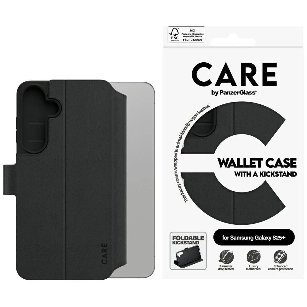 Dėklas Panzer Glass CARE by PanzerGlass Feature Wallet Kickstand Samsung Galaxy S25 Plus juodos spalvos