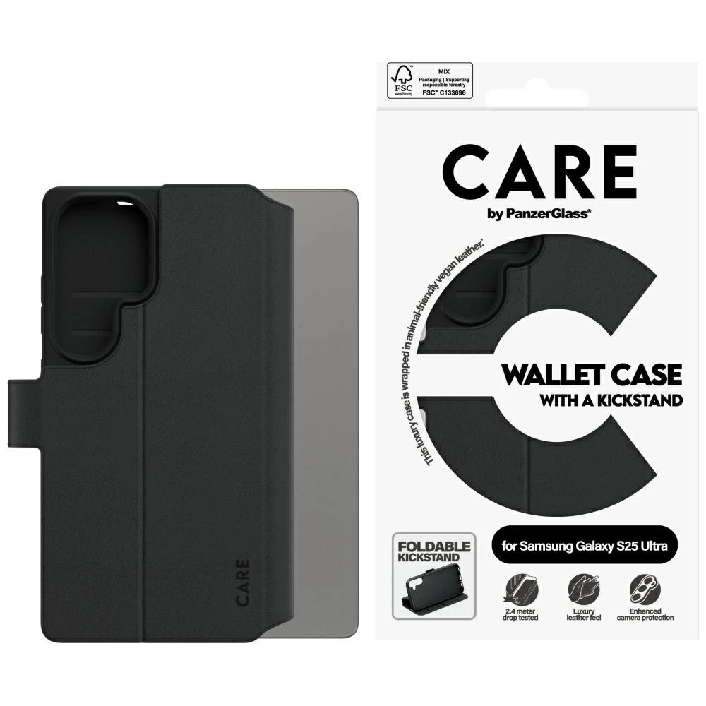 Panzer Glass CARE by PanzerGlass Feature Wallet Kickstand Samsung Galaxy S25 Ultra dėklas telefonui juodos spalvos