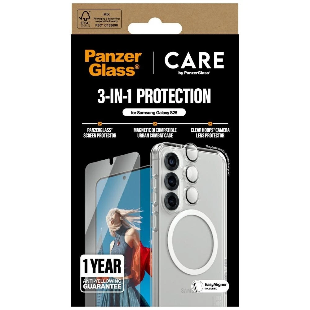 Panzer Glass Apsauginis rinkinys CARE by PanzerGlass Flagship 3in1 Dėklas+Ekrano apsauga+Kameros apsauga Samsung Galaxy S25