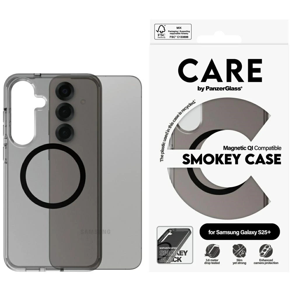 Panzer Glass CARE by PanzerGlass Flagship Urban Combat dėklas telefonui juodos spalvos QI Samsung Galaxy S25 Plus - Semi-transparent Smoke