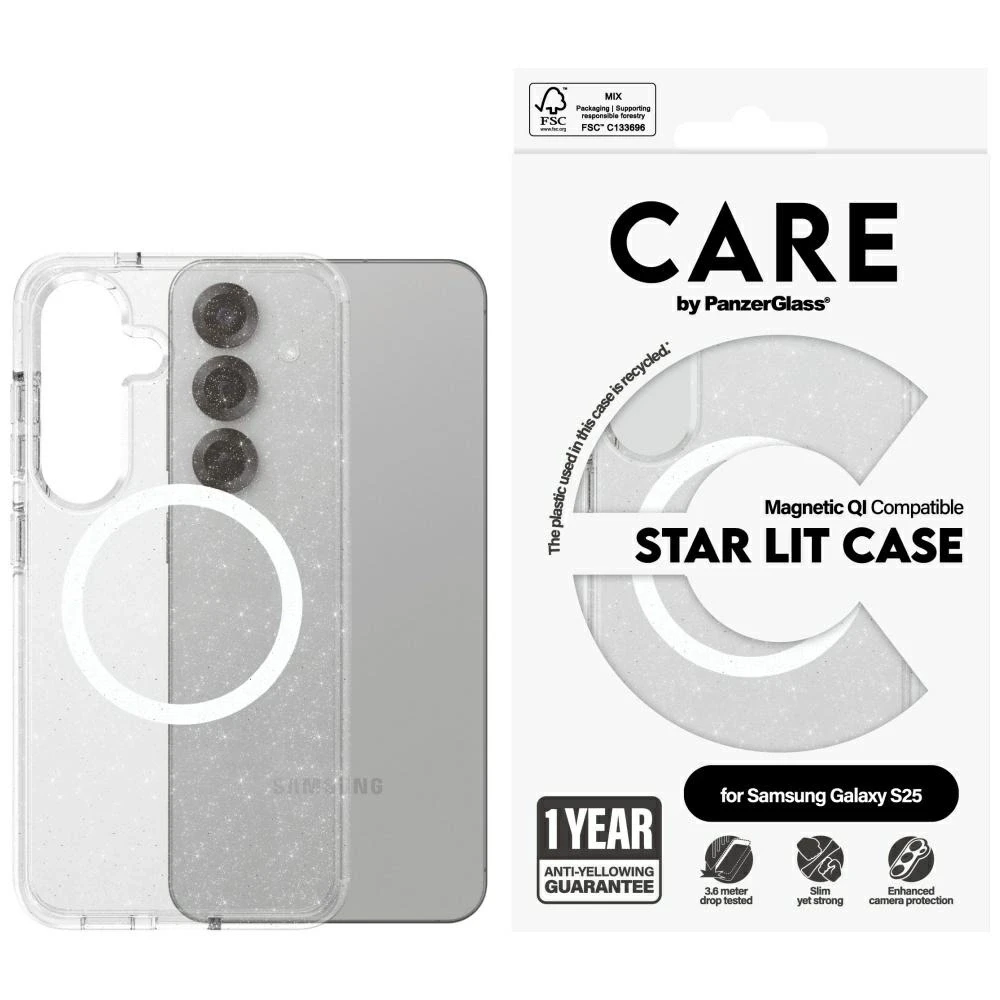 Dėklas PanzerGlass Flagship Urban Combat Starlight Baltas QI Samsung Galaxy S25 skaidrus Panzer Glass CARE