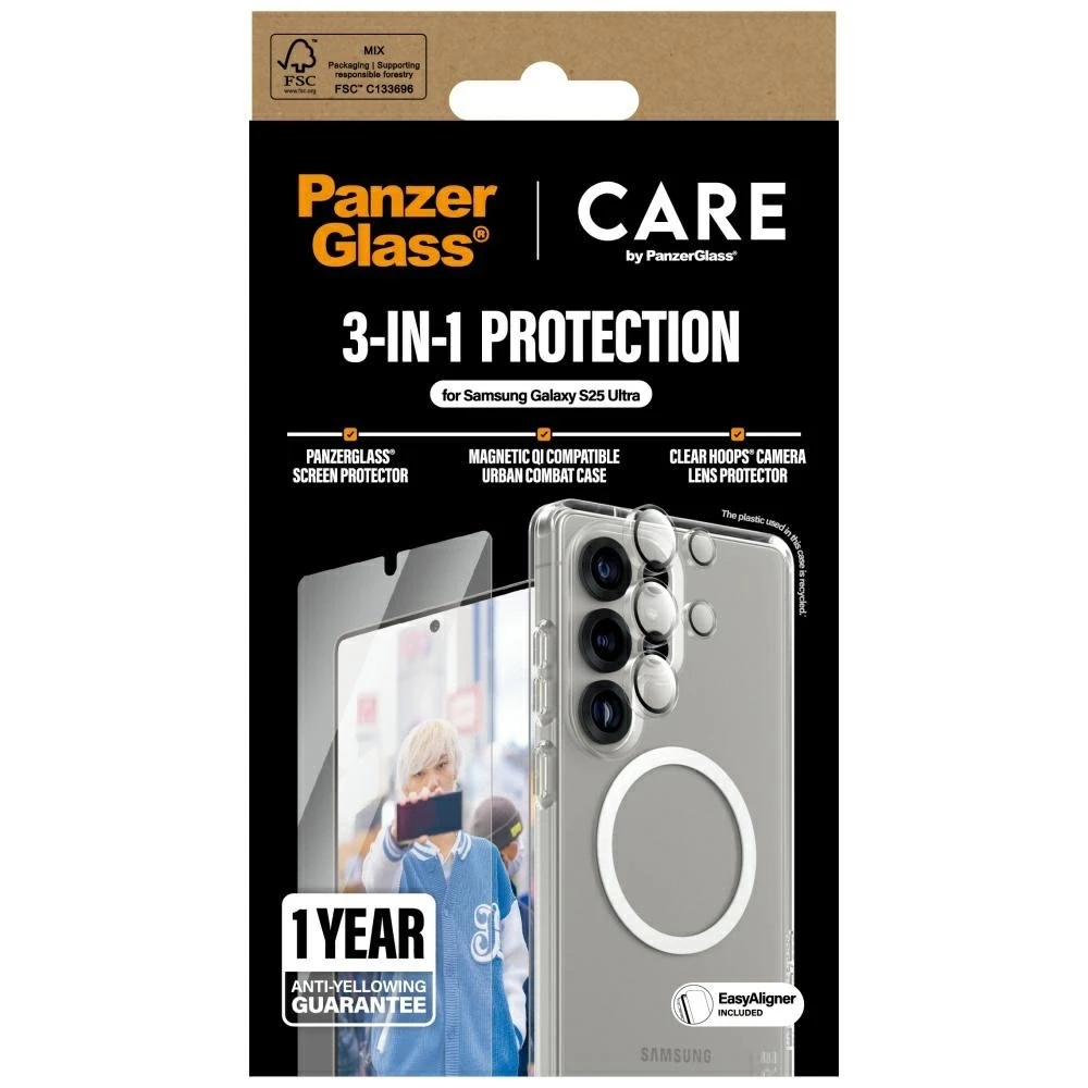 Panzer Glass Apsauginis rinkinys CARE by PanzerGlass Flagship 3in1 Dėklas+Ekrano apsauga+Kameros apsauga Samsung Galaxy S25 Ultra