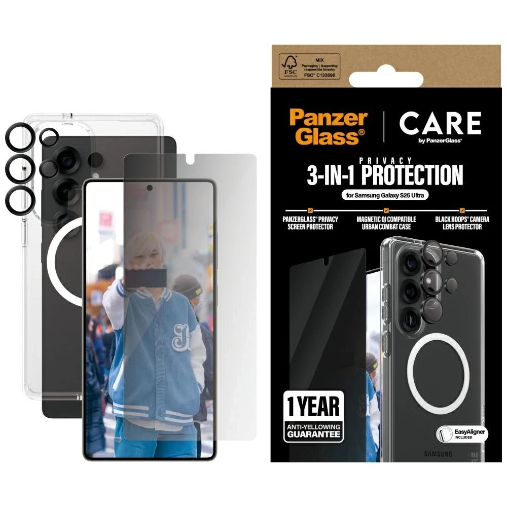Panzer Glass Apsauginis rinkinys CARE by PanzerGlass Flagship 3in1 dėklas+apsauginis stiklas su privatumo filtru+kameros apsauga Samsung Galaxy S25 Ultra