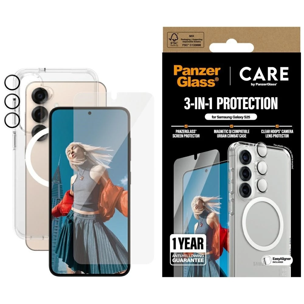 Panzer Glass Apsauginis rinkinys CARE by PanzerGlass Flagship 3in1 Dėklas+Ekrano apsauga+Kameros apsauga Samsung Galaxy S25