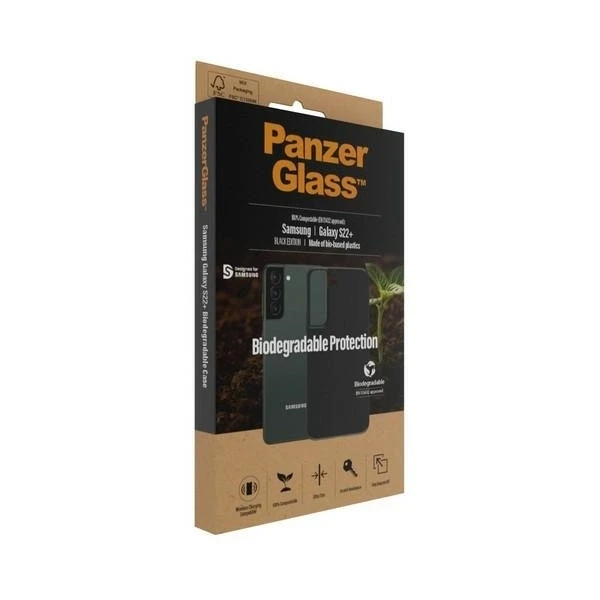 Panzer Glass PanzerGlass biologiškai skaidus dėklas Samsung Galaxy S22+ Bio-pagrindinis plastikas Juodas 100% kompostuojamas. Sudėtyje yra medienos medžiagos. Elegantiškas juodas dizainas. Suderinamas su belaidžiu įkrovimu