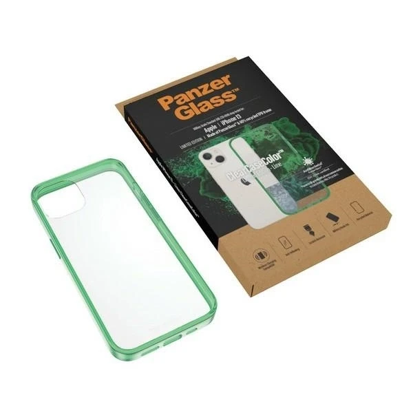 Panzer Glass PanzerGlass Clearantibacterial Military Grade certificate Apple iPhone 13 / 14 / 15 - dėklas telefonui skaidrus ir žalios spalvos