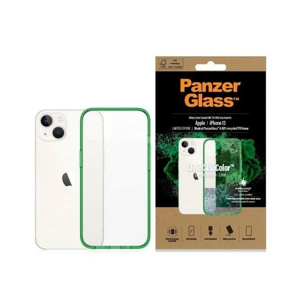 Panzer Glass PanzerGlass Clearantibacterial Military Grade certificate Apple iPhone 13 / 14 / 15 - dėklas telefonui skaidrus ir žalios spalvos