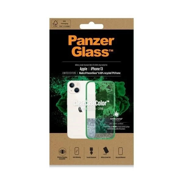 Panzer Glass PanzerGlass Clearantibacterial Military Grade certificate Apple iPhone 13 / 14 / 15 - dėklas telefonui skaidrus ir žalios spalvos