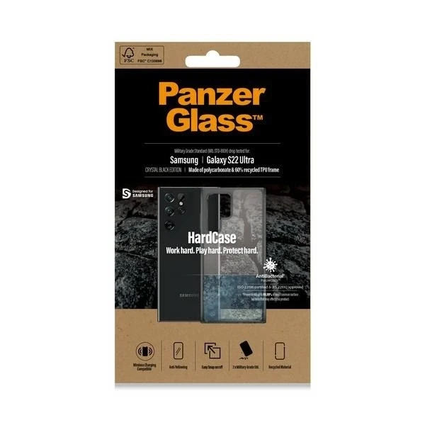 Panzer Glass PanzerGlass HardCase antibakterinis Military Grade sertifikuotas dėklas Samsung Galaxy S22 Ultra - dėka telefonui skaidrus