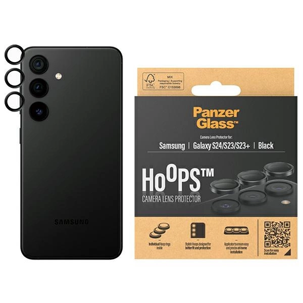 Panzer Glass Apsauginis stiklas 5D Samsung Galaxy S24 / S23 / S23+ PanzerGlass Hoops Camera Lens Protector Hoop Optic Rings 1207 juodos saplvos