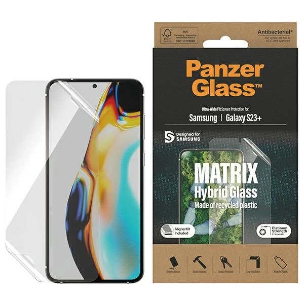 Panzer Glass PanzerGlass | „Matrix“ ekrano apsauga, itin platus pritaikymas W. Alignerkit | Ekrano apsauga | Samsung | Galaxy S23+ | Skaidrus