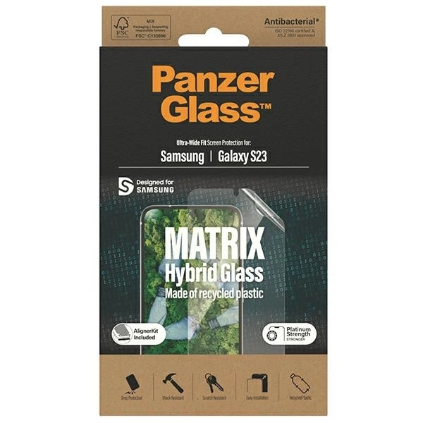 Panzer Glass PanzerGlass | „Matrix“ ekrano apsauga, itin platus pritaikymas W. Alignerkit | Ekrano apsauga | Samsung | Galaxy S23 | Skaidrus