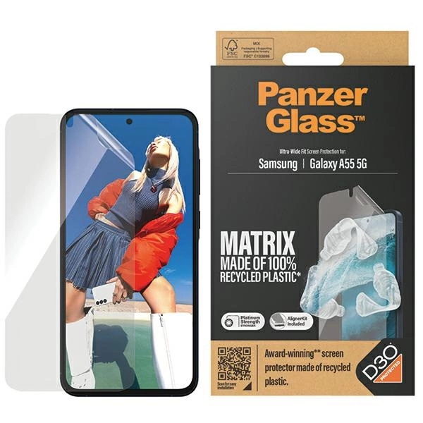 Panzer Glass PanzerGlass Matrix Ultra-Wide Fit folija su padėties nustatymo reguliatoriumi Samsung Galaxy A55 5G