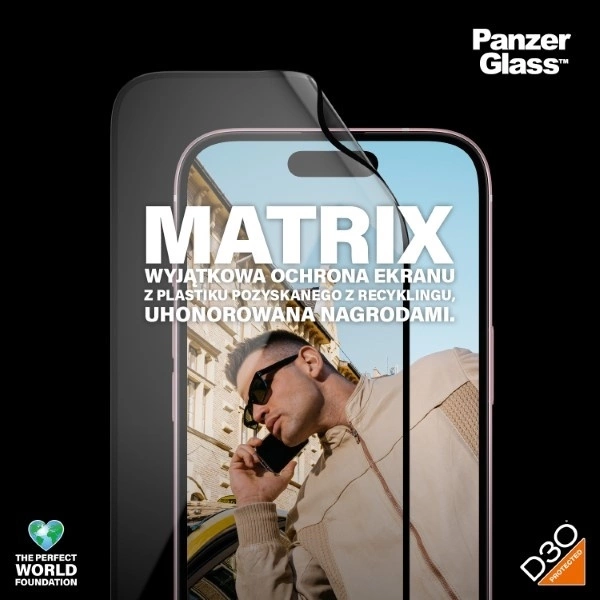 Panzer Glass PanzerGlass | Ekrano apsauga | Apple | iPhone 15 | Perdirbtas plastikas | Skaidrus | Itin platus pritaikymas; Lengvas montavimas; Atsparus pirštų atspaudams; Apsaugo nuo pageltimo; Lietimo jautrumas | MATRIX su D3O