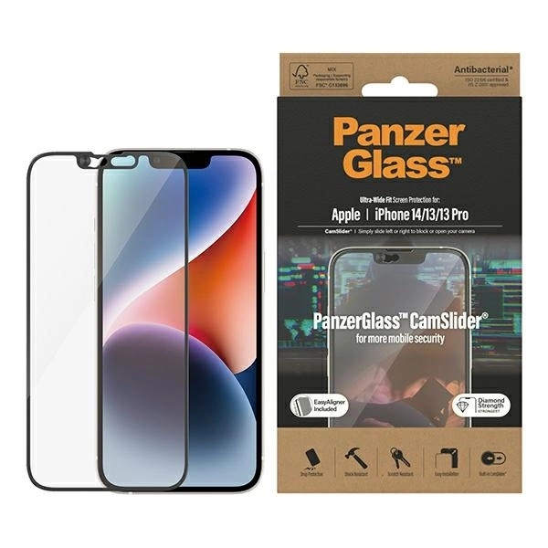 Panzer Glass PanzerGlass | CamSlider | Apple | iPhone 14/13/13 Pro | Grūdintas stiklas | Išvalyti | Apsaugo visą ekraną; 100% prisilietimas; Lengva montuoti | Ekrano apsauga