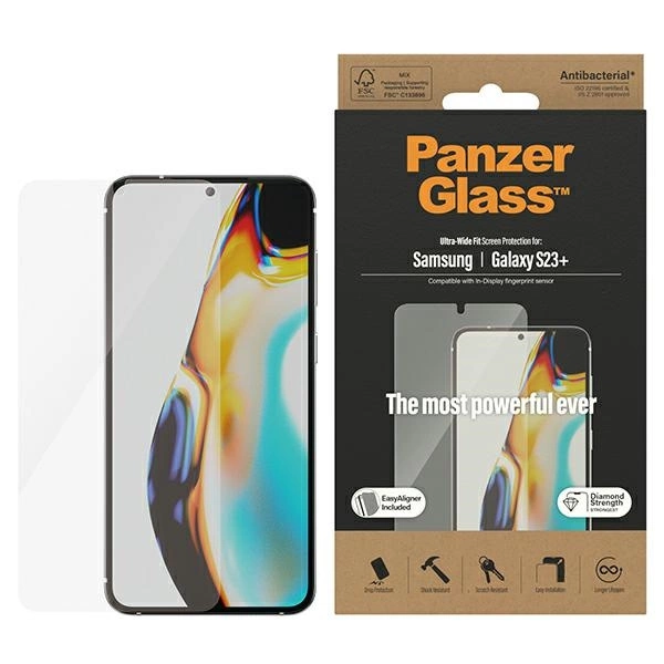 Panzer Glass PREMIUM TEMPERATO stiklo ekrano apsauga, pilnas dangtelis, skirtas Samsung Galaxy S23+, Ultra-Wide Fit AB, (Naujas)