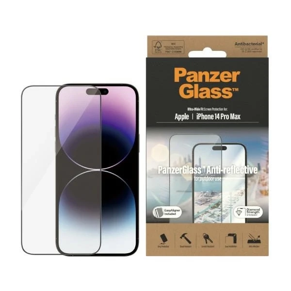 Panzer Glass PanzerGlass | Ekrano apsauga | Apple | iPhone 14 Pro Max | Stiklas | Išvalyti | Itin platus pritaikymas; Lengvas montavimas; Privatumo filtras; Atsparus pirštų atspaudams | Antirefleksinė