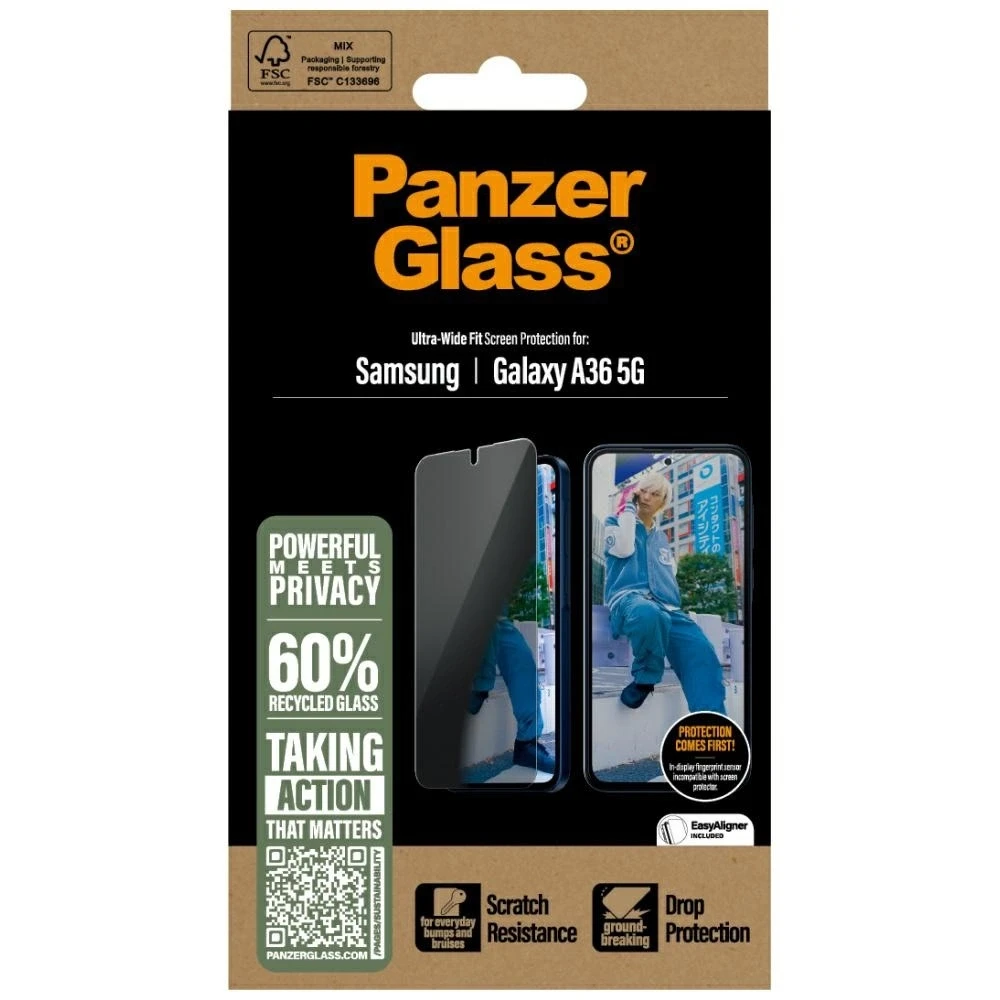 Panzer Glass Apsauginis stiklas su privatumo filtru PanzerGlass Ultra-Wide Fit Samsung Galaxy A36 5G