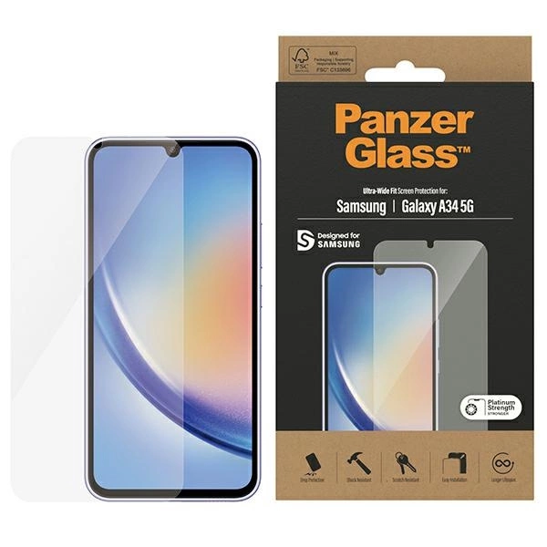 Panzer Glass PREMIUM TEMPERED biometrinio stiklo ekrano apsauga visas dangtelis, skirtas Samsung Galaxy A34 5G UWF