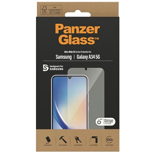 Panzer Glass PREMIUM TEMPERED biometrinio stiklo ekrano apsauga visas dangtelis, skirtas Samsung Galaxy A34 5G UWF